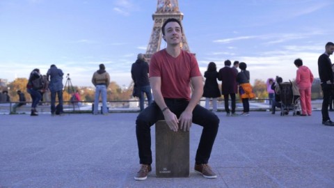 Percussionist Julien NÃ©rÃ©e playing the Cajon. Photo: Courtesy of the artist.