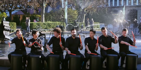 Percussion group Stickstoff perform in front of the Tinguely Fountain, Basel. Photo: YouTube