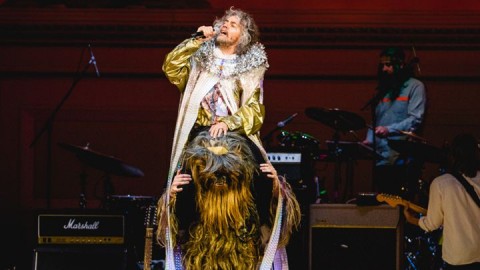 Wayne Coyne climbed atop a Wookie to sing "Life on Mars" during Thursday's David Bowie tribute at Carnegie Hall. Photo: Griffin Lotz for Rolling Stone