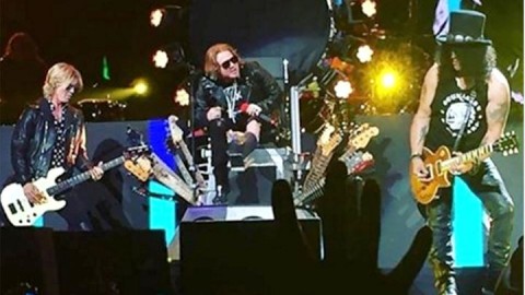 Axl Rose, Slash and Duff McKagan led the reunited Guns N' Roses at their debut arena show in Las Vegas on Friday. Photo courtesy of hornsuprocks via Instagram.