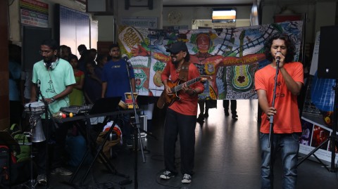 Karnatriix perform at the Kottayam railway station during their 'Locomotive Tour'