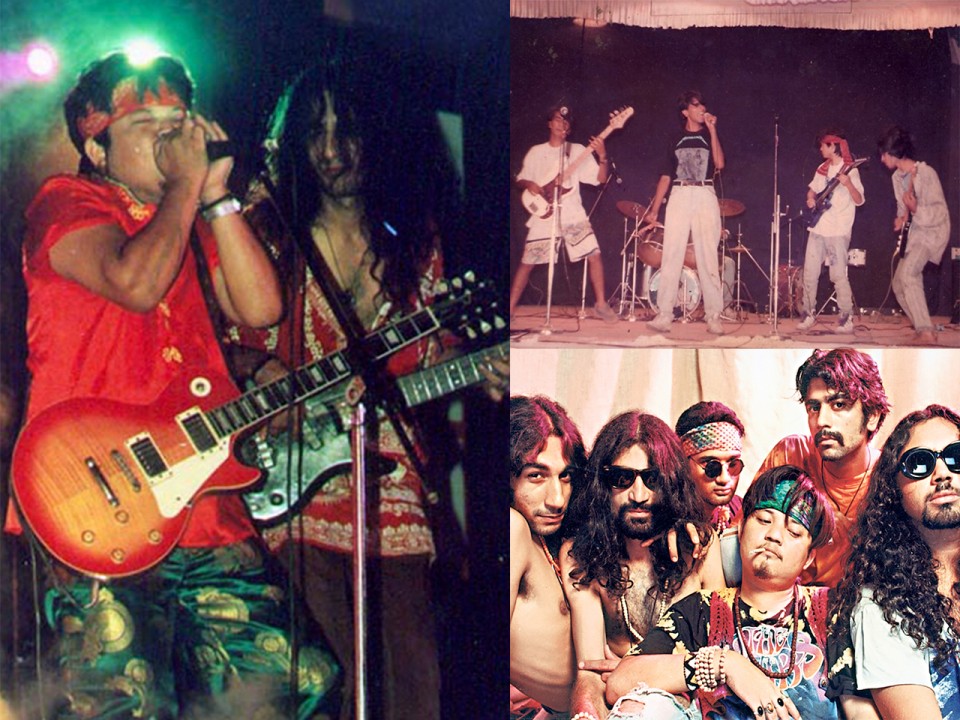 (1) Parikrama playing one of their first gigs at IIT Kanpur, 1991 (2) (From left) Chintan Kalra, Subir Malik, Dilip Ramachandran, Sonam Sherpa, NItin Malik and Vipin Mishra, 1997. (3) Sonam and Chintan at the band’s anniversary gig in 2000