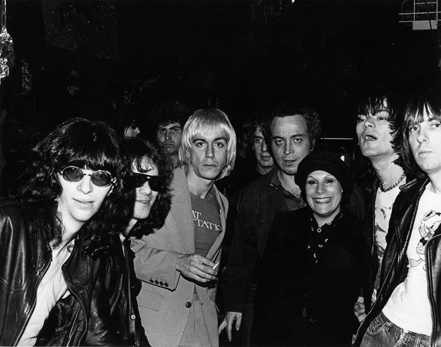 (From left) Joey, Tommy, Iggy Pop, Danny Fields, Seymour Stein, Linda, Dee Dee and Johnny.