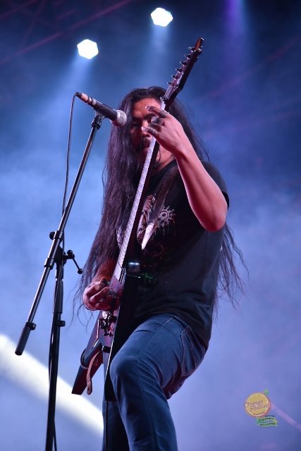 Death metallers Sacred Secrecy's frontman Tana Doni live at Orange Festival of Adventure and Music. Photo: Nabam Tadi