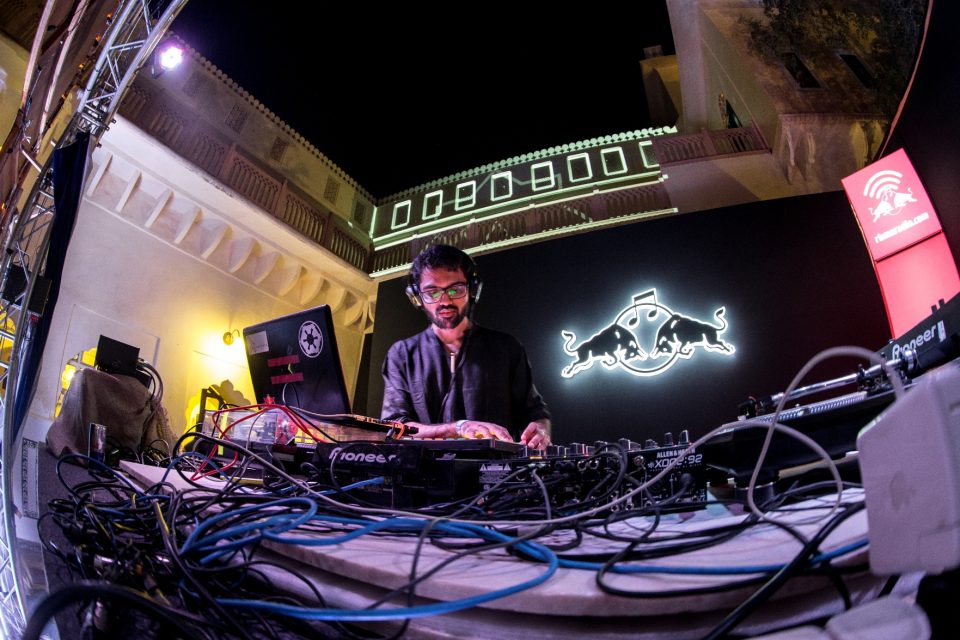 The Sine Painter performs at the RBMA stage at Magnetic Fields Festival 2015 in Alsisar Palace in Rajasthan, India on December 18th, 2015. Photo: Neville Sukhia