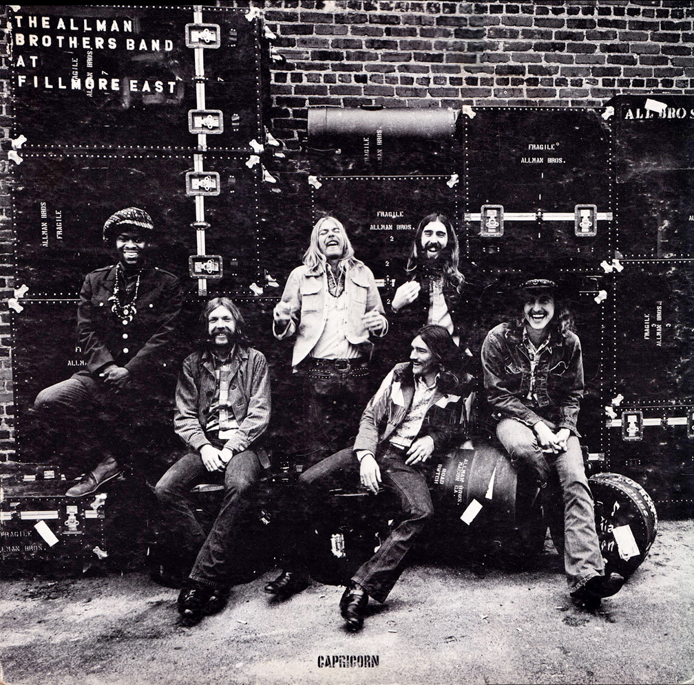 The Allman Brothers on the cover of their 1971 live album 'The Allman Brothers at Fillmore East.' 