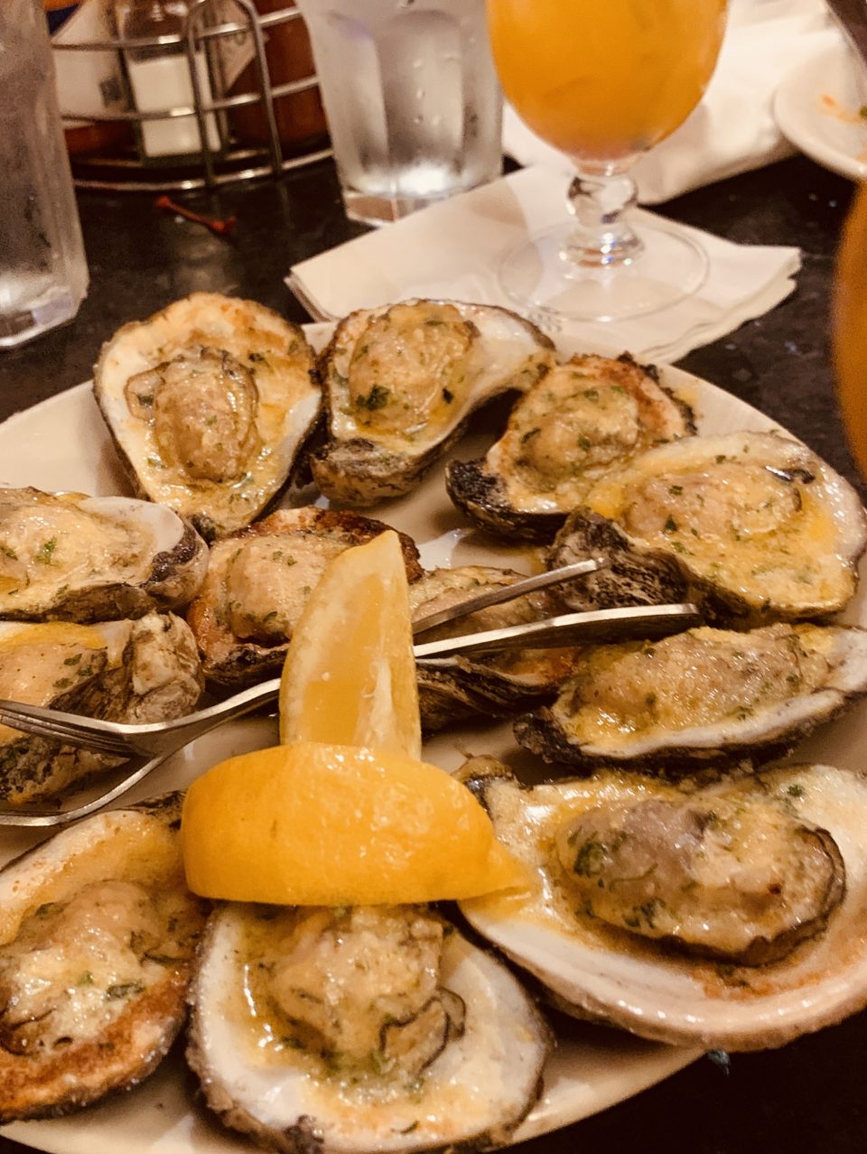 The chargrilled oysters at the Desire Oyster Bar on Bourbon Street