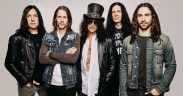 Slash with Myles Kennedy, Todd Kerns, Brent Fitz and Frank Sidoris as the band pose