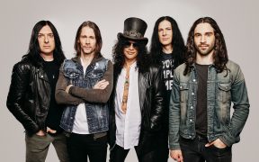 Slash with Myles Kennedy, Todd Kerns, Brent Fitz and Frank Sidoris as the band pose