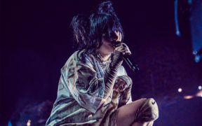 Billie Eilish on stage singing at Coachella festival