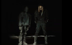 Kanye West wearing a black mask and Future