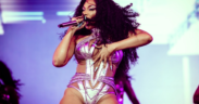 Megan Thee Stallion performing on stage at Coachella festival