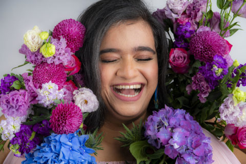 Nidhi Chacko with flowers