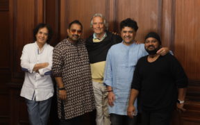 Members of jazz fusion band Shakti in 2023 standing together