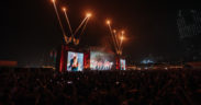 Fireworks go off from the stage at Lollapalooza India music festival in Mumbai