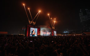 Fireworks go off from the stage at Lollapalooza India music festival in Mumbai