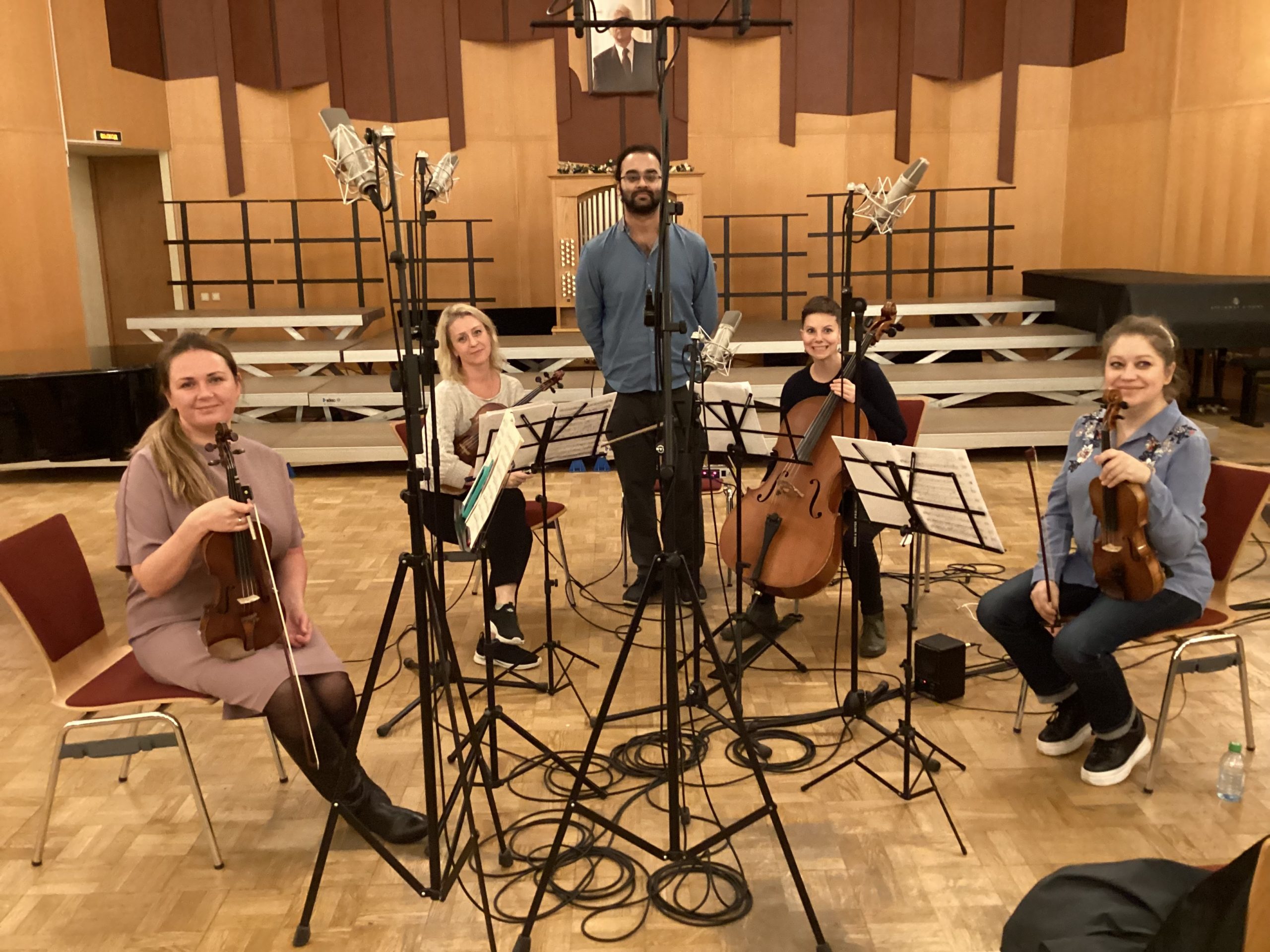 Visita aka Vivek Venugopal with Russian artists recording in a studio