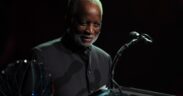 Recipient of Jazz at Lincoln Center's Award for Excellence, NEA Jazz Master Ahmad Jamal speaks on stage at the Jazz at Lincoln Center 2016