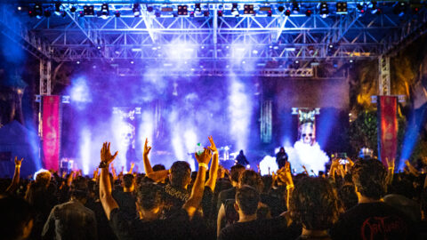 The crowd raises their horns for black metal band Mayhem at Bangalore Open Air 2023 music festival
