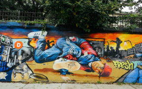 A mural dedicated to hip-hop and breakdancing in Bronx, New York in the United States of America