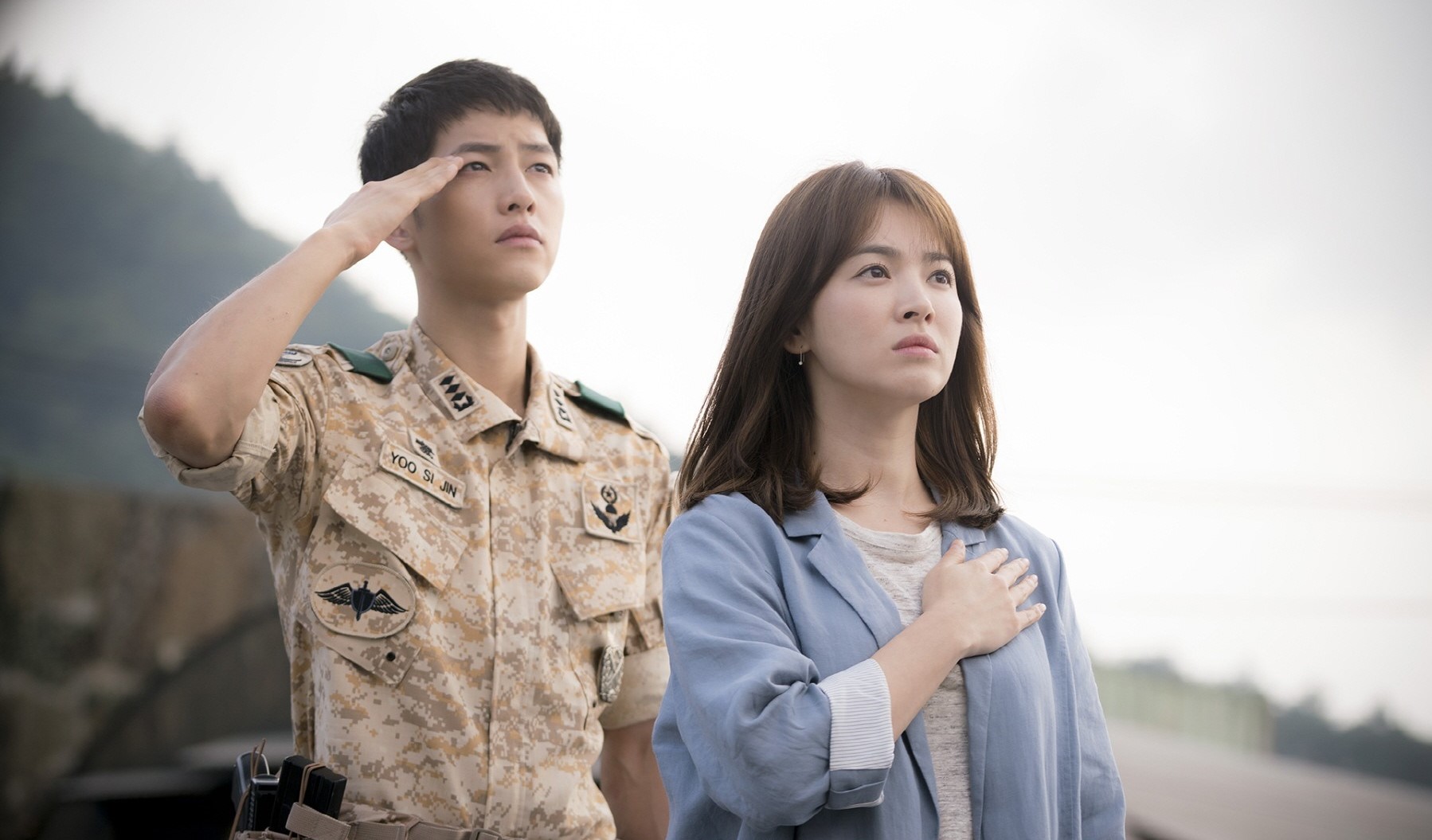 Song Joong-ki and Song Hye-kyo in a scene from Descendants of the Sun