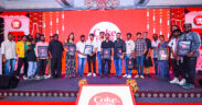 Artists like Sean Roldan, Andrea Jeremiah, Arivu, Ambassa Band and more pose with red Coke Studio Tamil sign