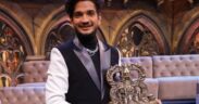 Munawar Faruqui holds up the Bigg Boss 17 trophy