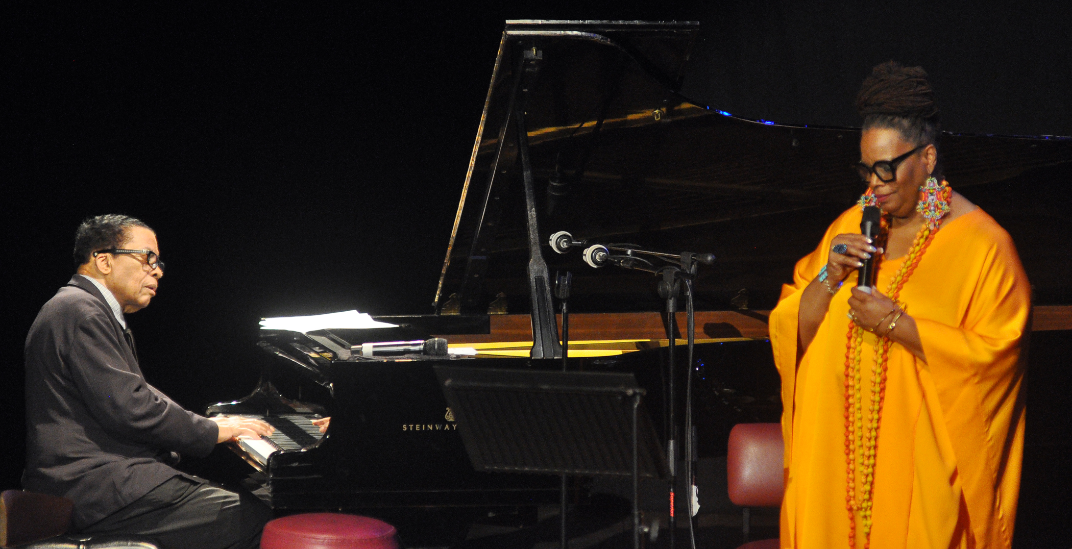 Herbie Hancock and Dianne Reeves on stage at NCPA, Mumbai