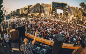 DJ James Grant playing a beach party at FIVE Palm Jumeirah hotel in Dubai