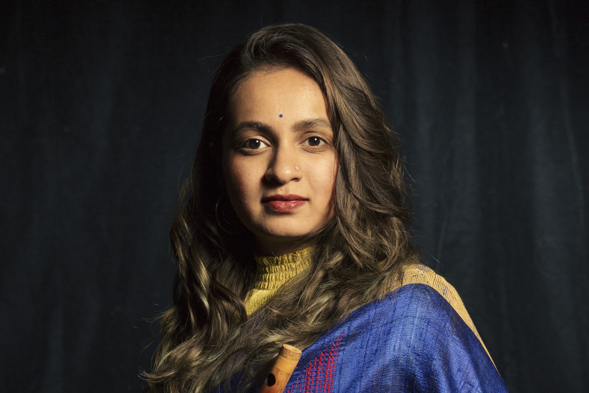 Varijashree Venugopal posing in blue sari