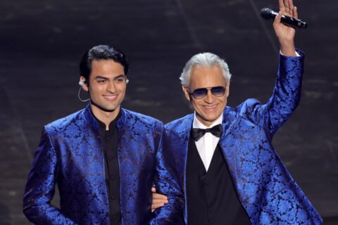Matteo Bocelli and Andrea Bocelli onstage during the 96th Annual Academy Awards