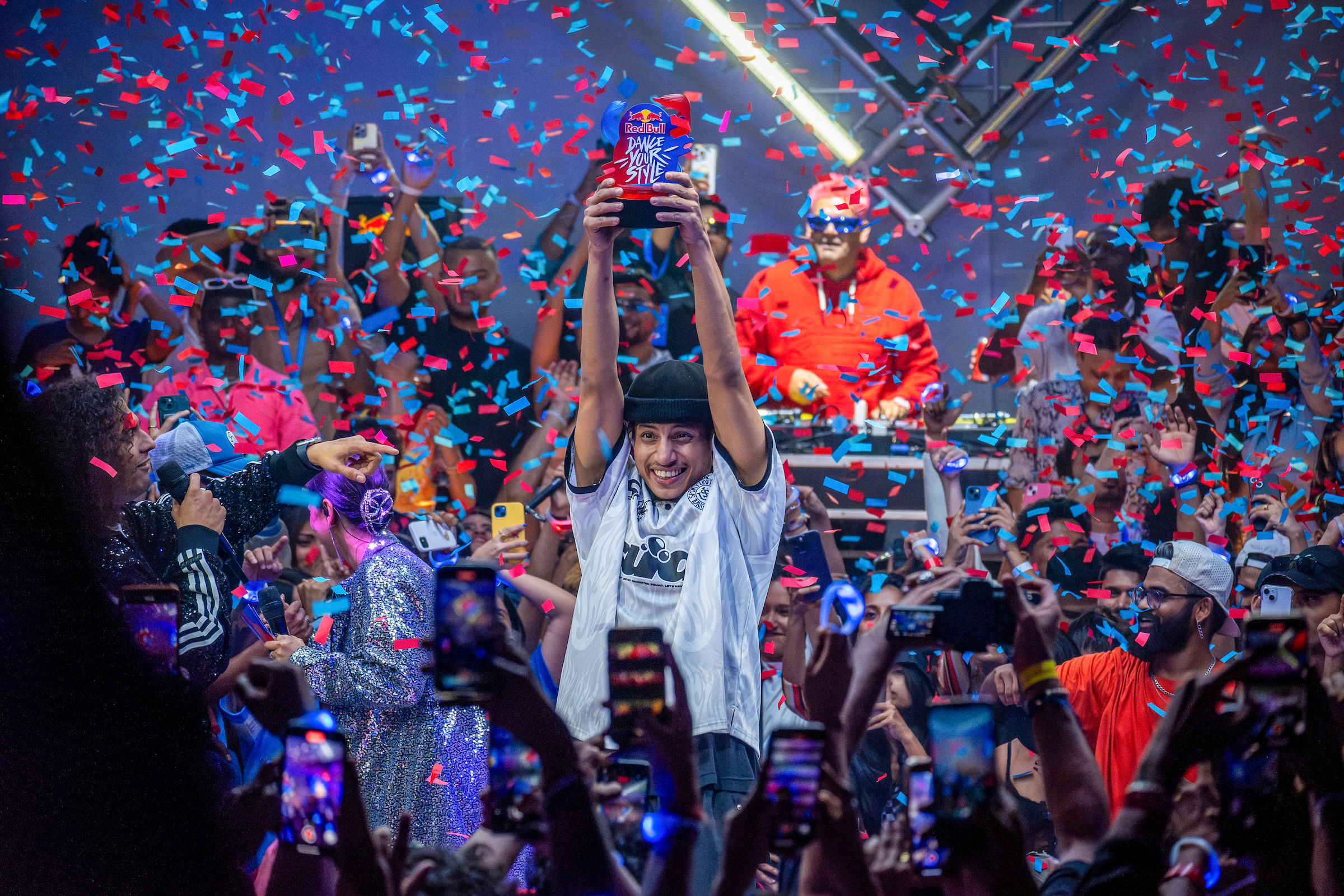 T celebrates after winning Red Bull Dance Your Style Final in Mumbai, India on April 5th, 2024.