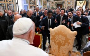 Pope Francis meets with comedians including Chris Rock, Jimmy Fallon and Stephen Colbert at the Apostolic Palace