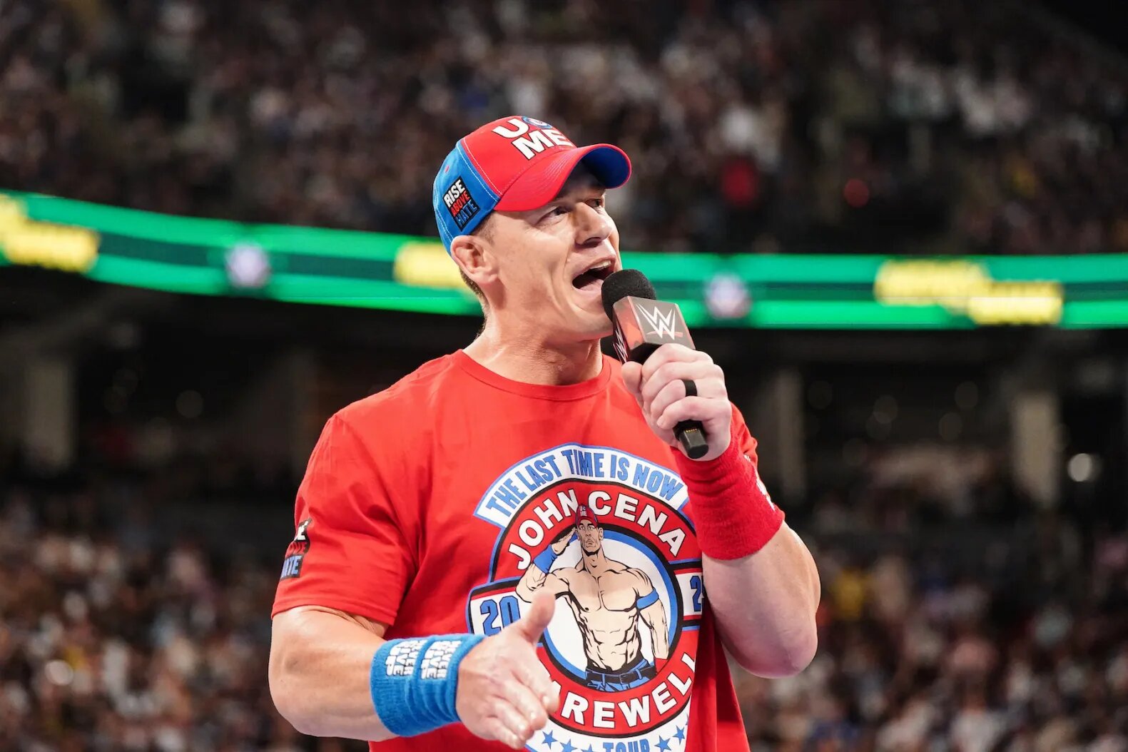 John Cena makes his way to the ring during Money in the Bank at Scotiabank Arena in Toronto, Ontario