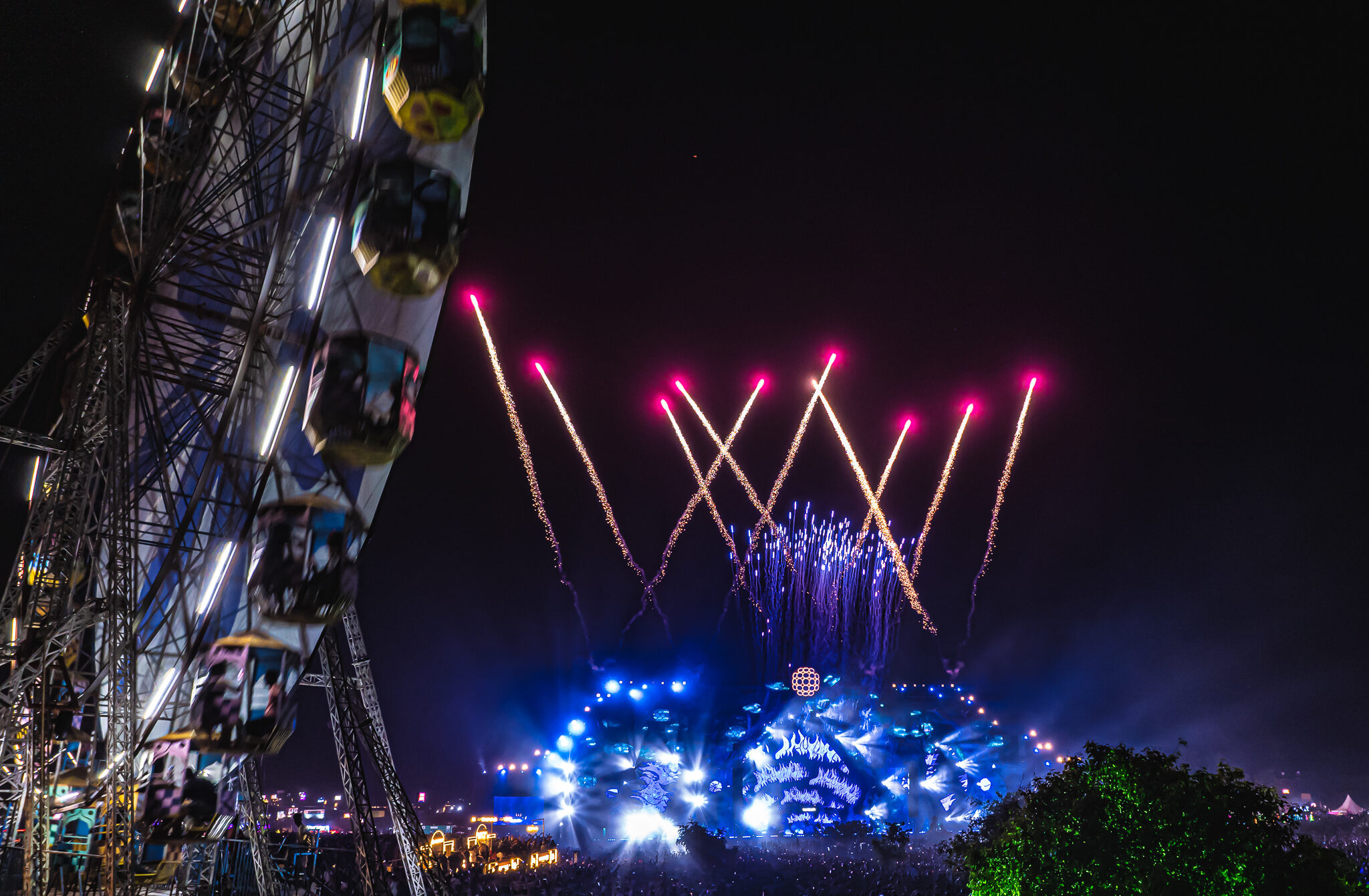 Fireworks on stage at Sunburn festival