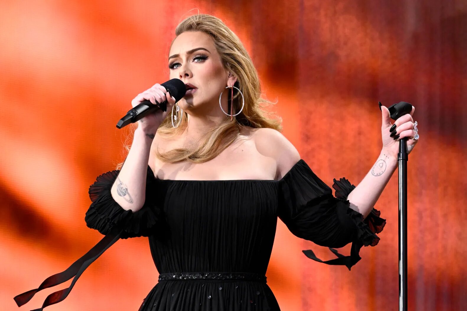 Adele performs on stage as American Express present BST Hyde Park in Hyde Park in London, England