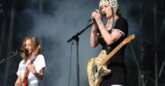 Hester Chambers and Rhian Teasdale of Wet Leg perform lat of Reading Festival