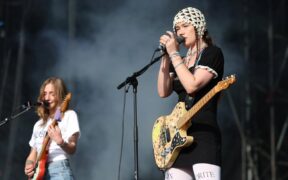 Hester Chambers and Rhian Teasdale of Wet Leg perform lat of Reading Festival