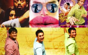 (Clockwise from top left) Posters of 2000s Bollywood movies like 'Maqbool,' 'Dev. D,' 'Om Shanti Om' and '3 Idiots.'