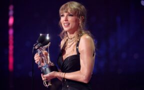 Taylor Swift accpting the Best Pop award for "Anti-Hero" at the 2023 MTV Video Music Awards