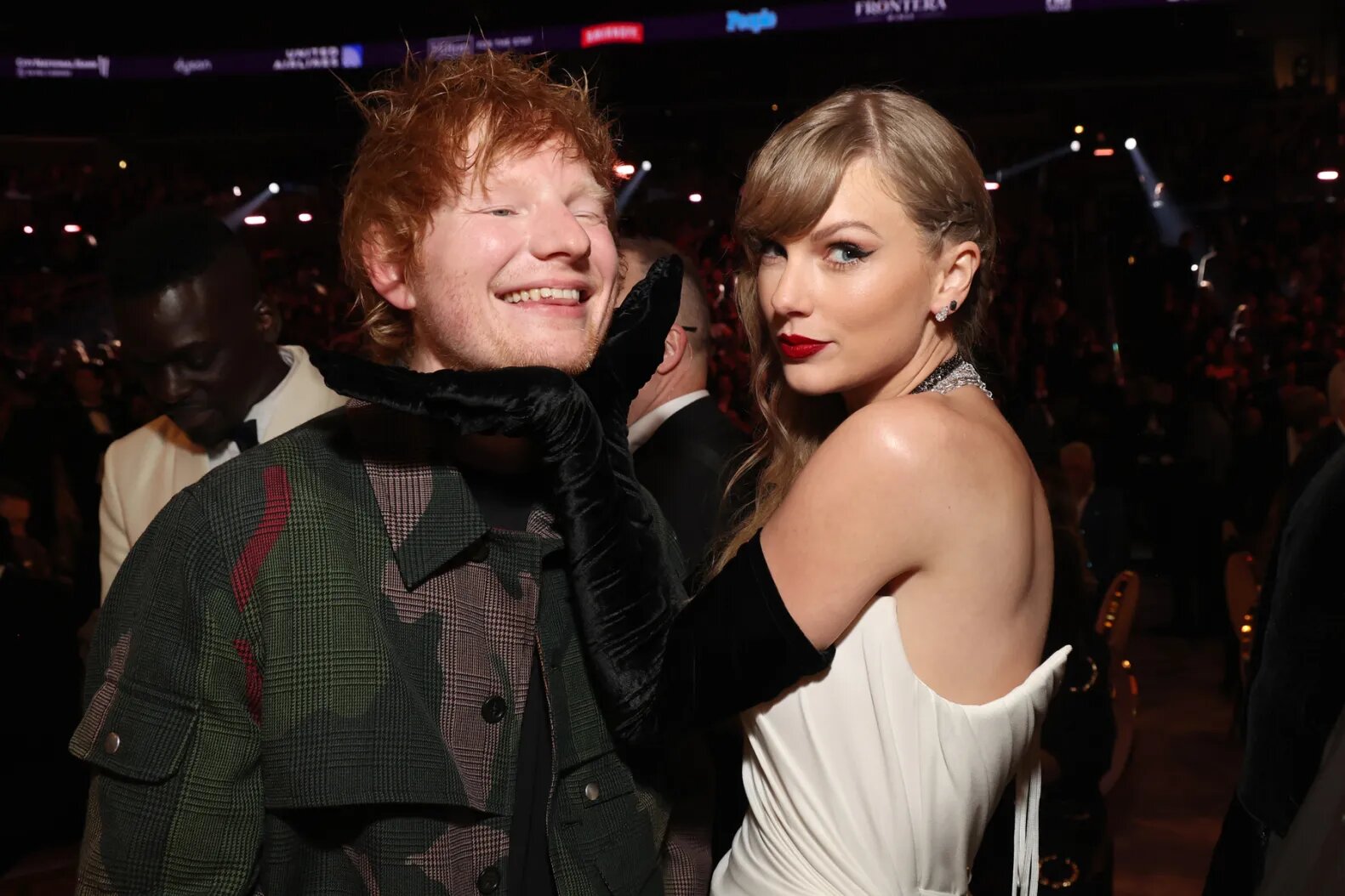 Ed Sheeran and Taylor Swift attend during the 66th GRAMMY Awards at Crypto.com Arena in Los Angeles, California