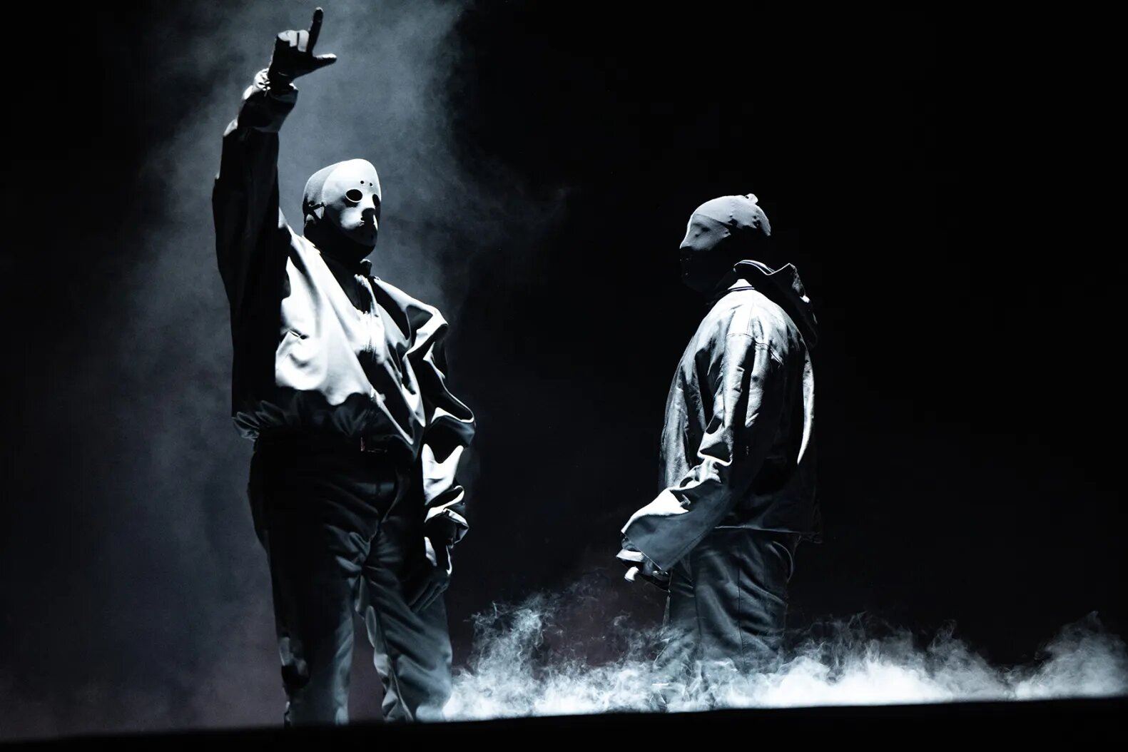 Kanye West and Ty Dolla $ign during the "Vultures 1" playback concert during Rolling Loud