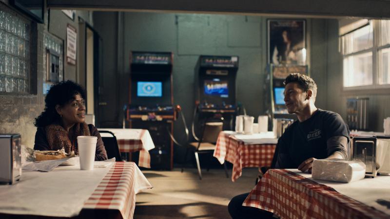 'The Bear' episode “Napkins” — Season 3, Episode 6  — Pictured: (l-r) Liza Colón-Zayas as Tina, Jon Bernthal as Mikey