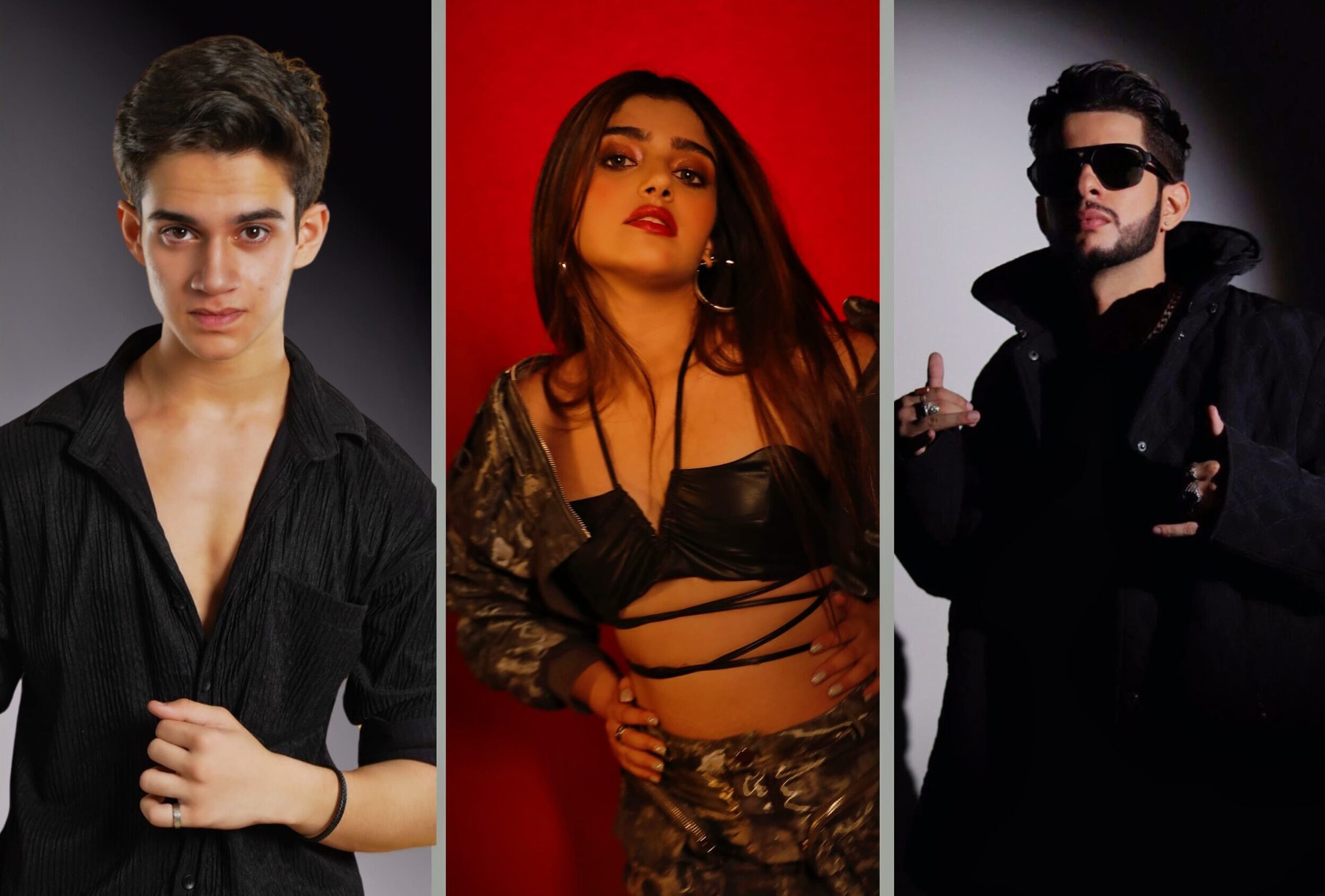 Ayaan Zubair, Aria Mody and Madhur Dhir in black outfits