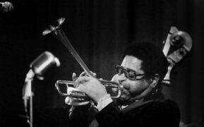 Dizzy Gillespie playing trumpet