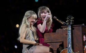 Taylor Swift performs with Sabrina Carpenter at Accor Stadium in Sydney, Australia