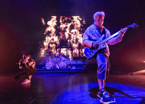 Avenged Sevenfold band members M.Shadows and Synyster Gates performing on stage