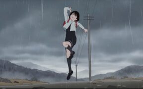 Fujino dancing in the rain in the film adaptation of the manga 'Look Back.'