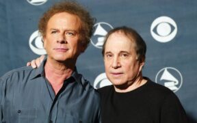 Art Garfunkel and Paul Simon at the 45th Annual Grammy Awards in NYC