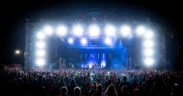 Crowd cheering in front of the stage at Bangalore Open Air metal festival in Bengaluru